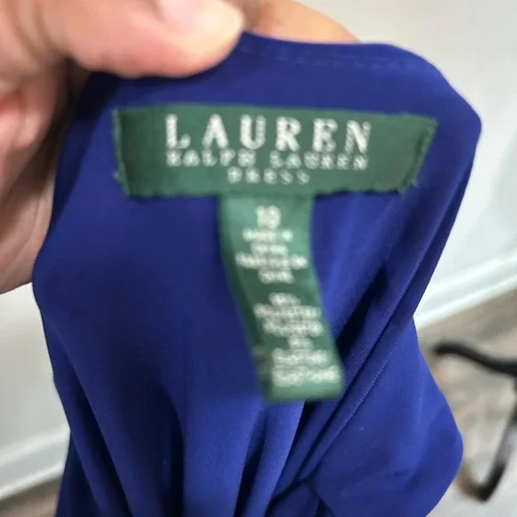 Lauren Ralph Lauren Royal Blue Cowl Neck Ruched Sheath Dress Size 10 Sleeveless - Picture 6 of 7
